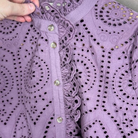 Sezane Chlo Ruffle Button Front Shirt Wisteria Purple Size 34 French US 2 Top - Picture 7 of 14